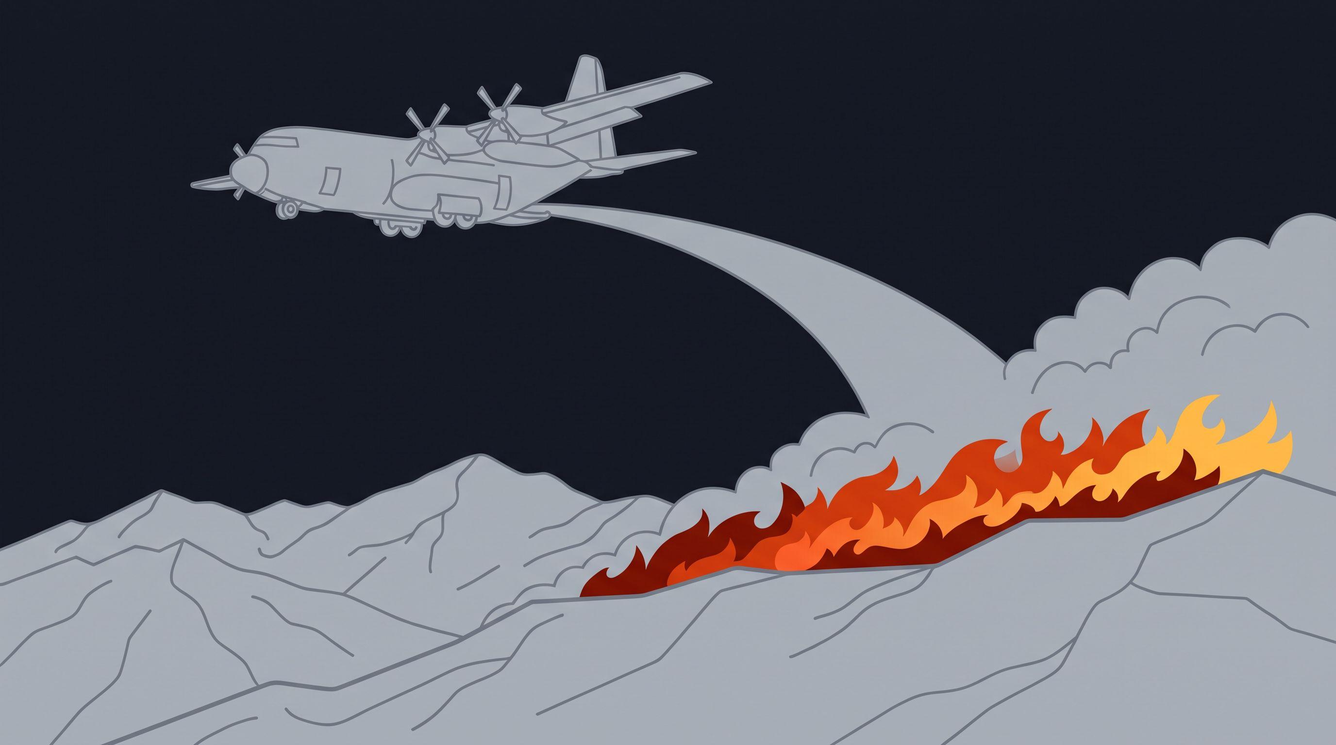 Schéma d'un largage de retardant sur une crête en feu.